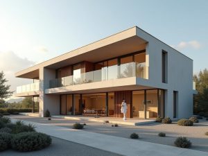 L'immagine mostra una ricostruzione in computer grafica di un edificio universitario. Il disegno è piuttosto semplificato e manca di dettagli minuti, ma trasmette chiaramente l'impressione di un grande edificio moderno, forse destinato all'educazione o l'amministrazione. L'edificio ha varie finestre e una scala di accesso frontale, e sembra essere
