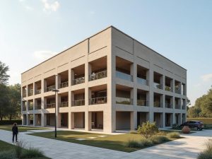L'immagine mostra una vista dalla sommità di una collina che si affaccia su un pittoresco paesaggio cittadino. Si può vedere una vasta distesa di edifici moderni con tetti rossi che si estendono fino all'orizzonte. Sullo sfondo, il cielo è azzurro con alcune nuvole sparpagliate. Le strutture della città sembrano essere in un mix di