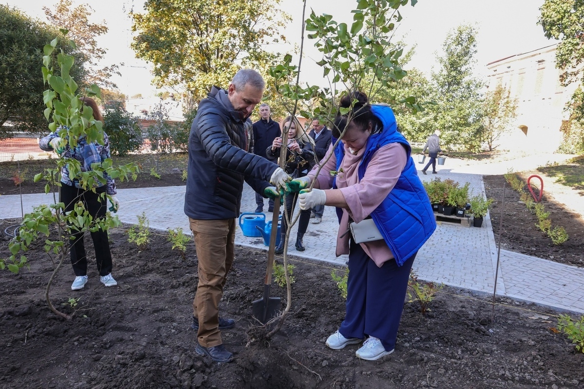В Выборге в память о финансистах ВОВ высадили 350 кустов спиреи и сирени