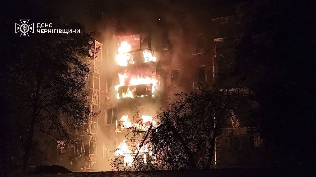 Russians attack Nizhyn and Chernihiv: high-rise building on fire, one person injured – photos