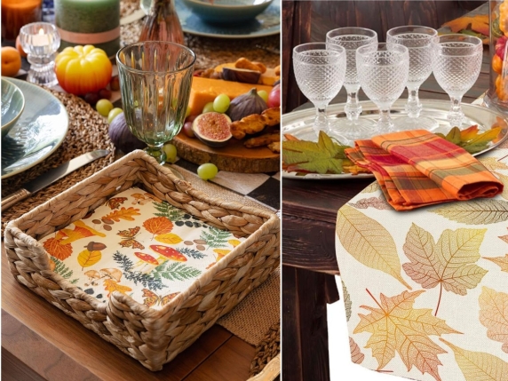 La tavola autunnale: tovaglie, piatti, bicchieri, posate e tovaglioli a tema
