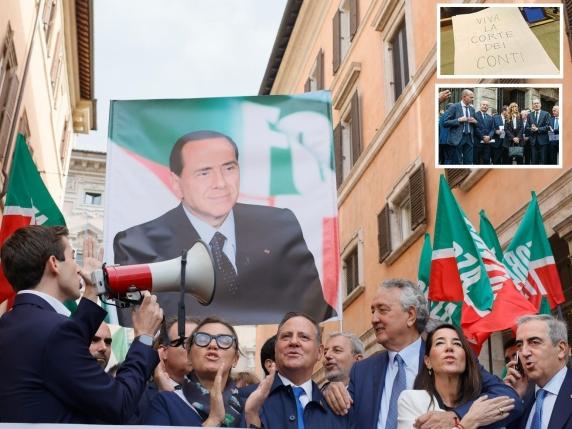 Manifestazione di Forza Italia sotto la foto di Silvio Berlusconi scatena forte polarizzazione politica in Italia