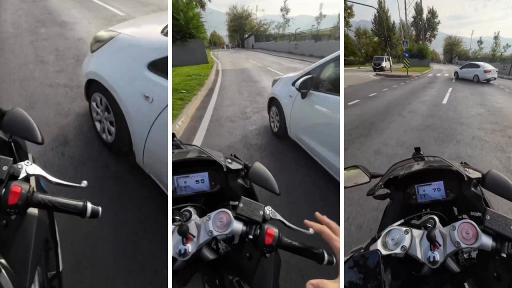 Motociclista perde il controllo e danneggia auto che passa con il rosso a Bursa