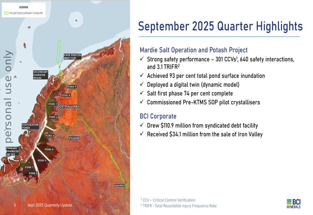 Presentazione del terzo trimestre 2025 di BCI Minerals: progetto Mardie Salt completo al 74%, in linea per il 2026