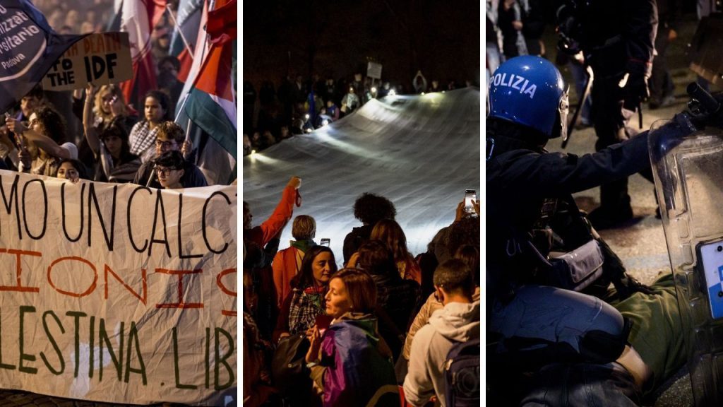 İtalya-İsrail maçı öncesi Filistin protestosu! Gazze&#039;de ölen çocukların adı tek tek kefene yazıldı