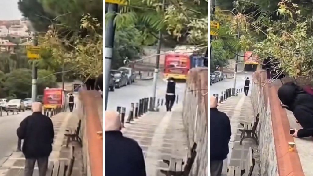 Üsküdar&#039;da İETT otobüsü kaza yaptı! Duvarda asılı kaldı