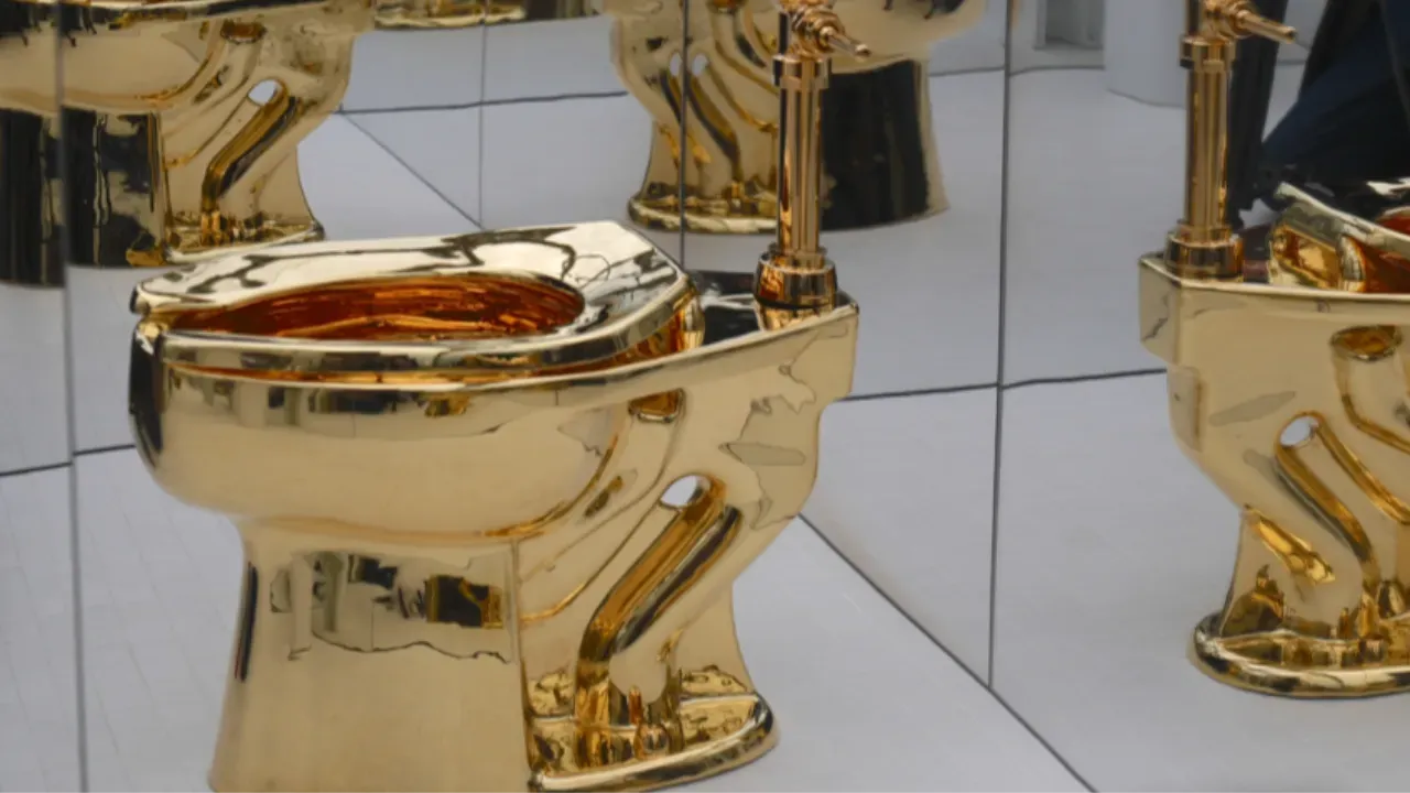 Toilette d'oro di Maurizio Cattelan raggiunge 12,1 milioni di dollari all'asta