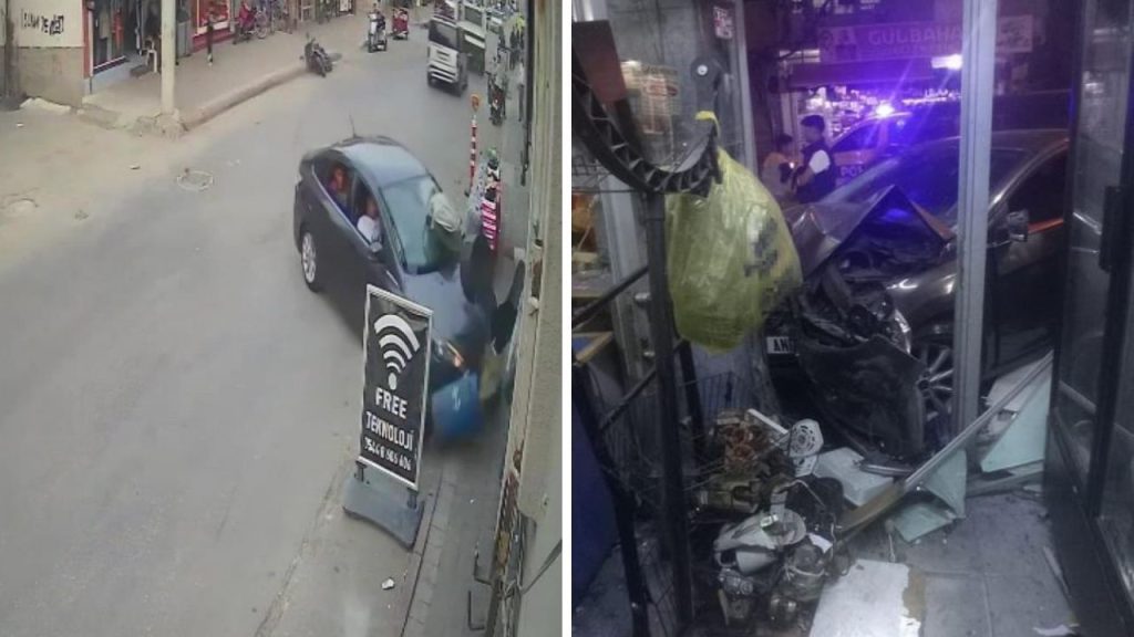 Incidente stradale a Adana: automobile fuori controllo si schianta contro mercato, 4 feriti