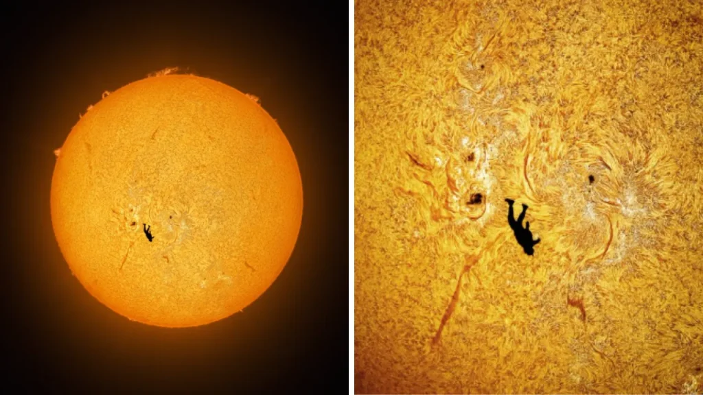 Fotografo cattura paracadutista davanti al sole in Arizona: sei tentativi, immagine virale