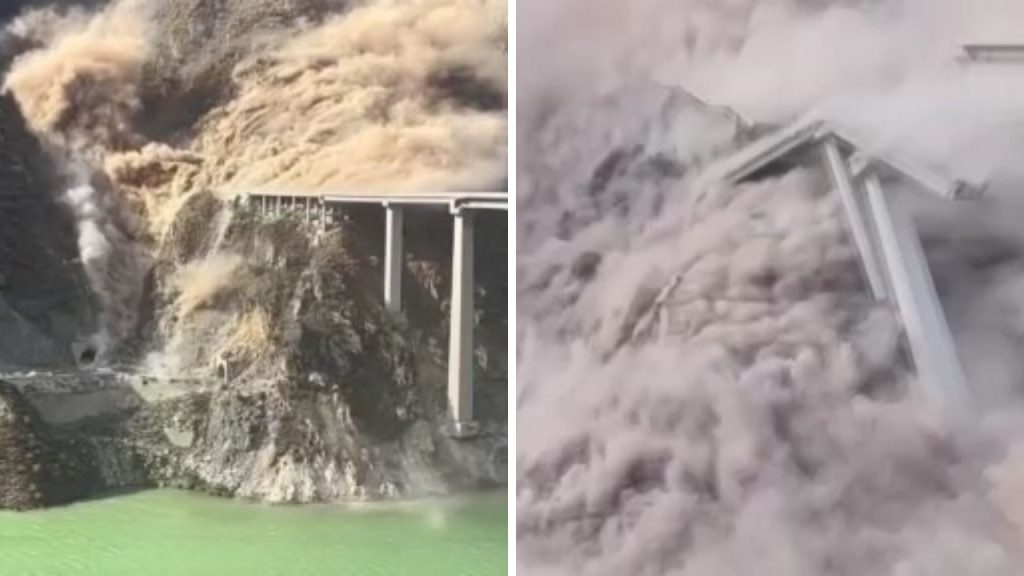 Çin&#039;de 758 metrelik köprü çöktü! Korkunç anlar kamerada