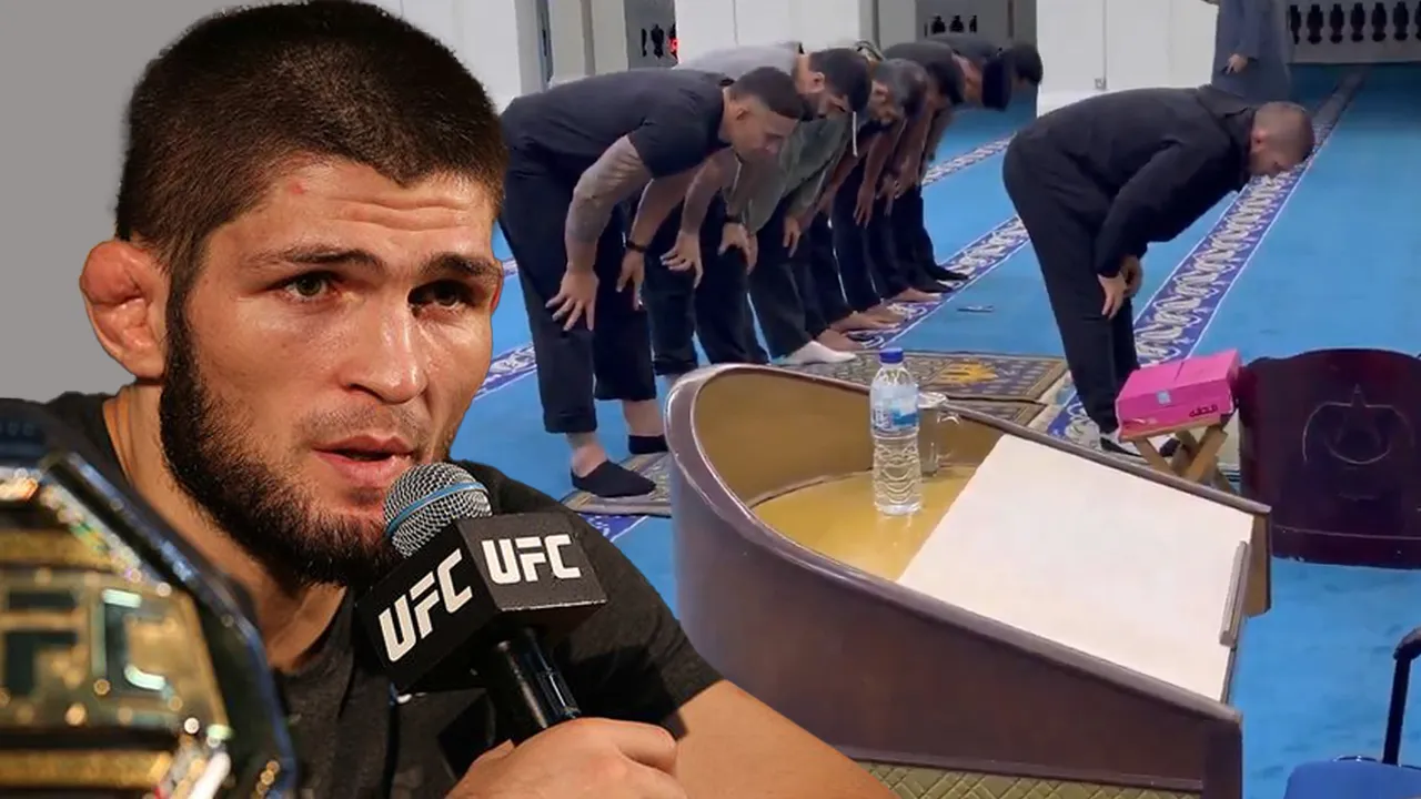 Khabib Nurmagomedov, ex campione UFC, guida la preghiera della sua comunità dopo il ritiro dalla carriera