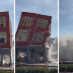 Operatore a Tarsus demolisce edificio a due piani con martello vibrante, registrato su cellulare