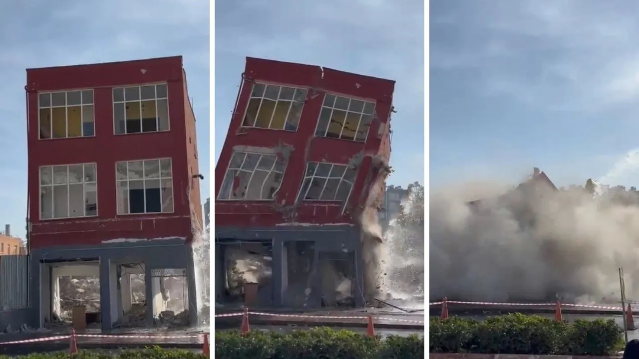 Operatore a Tarsus demolisce edificio a due piani con martello vibrante, registrato su cellulare