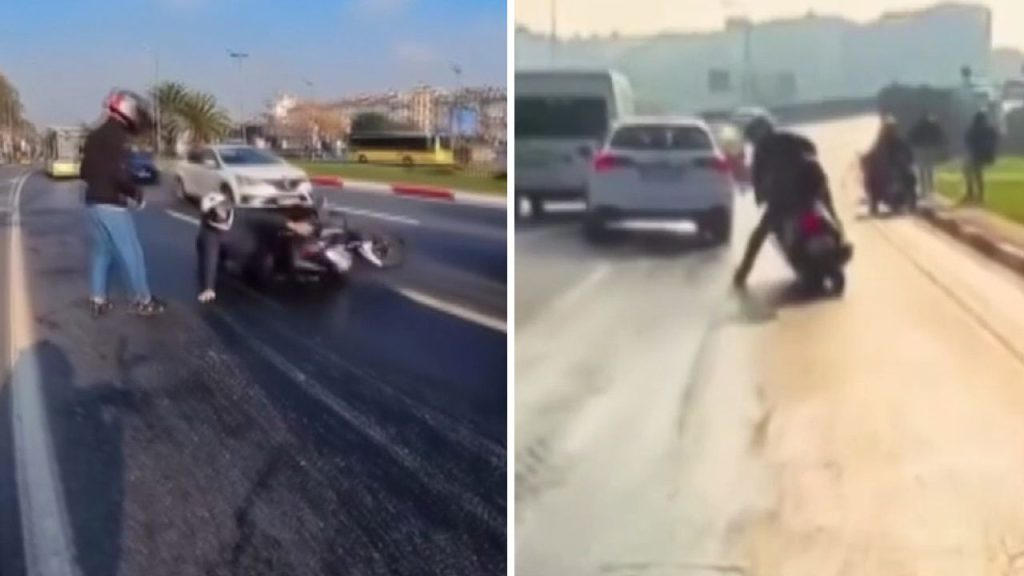 Incidente stradale a İstanbul: sostanza oleosa sulla strada causa cadute di motociclisti
