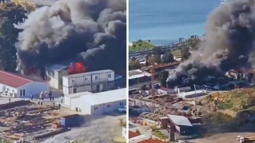 Incendio di cantiere a Izmir: vigili del fuoco in azione