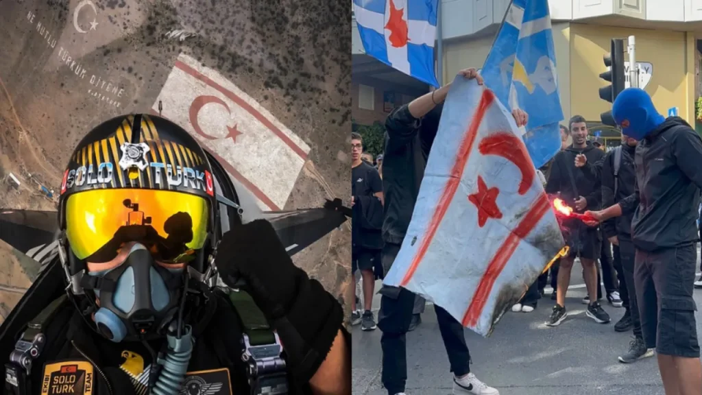 Tensioni a Cipro: giovani greci accendono bandiere turco‑cipriote in occasione dell’anniversario della Repubblica Turca del Nord